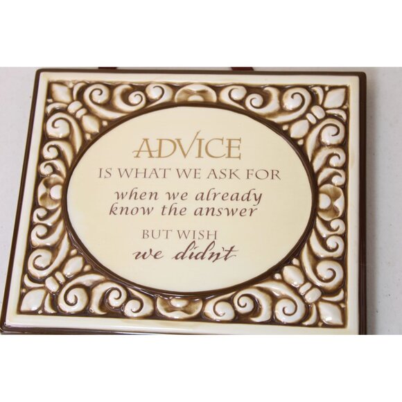 Ceramic Plaque Advice is What We Ask For Vintage Brown Glaze Wall 91848 - Picture 2 of 5